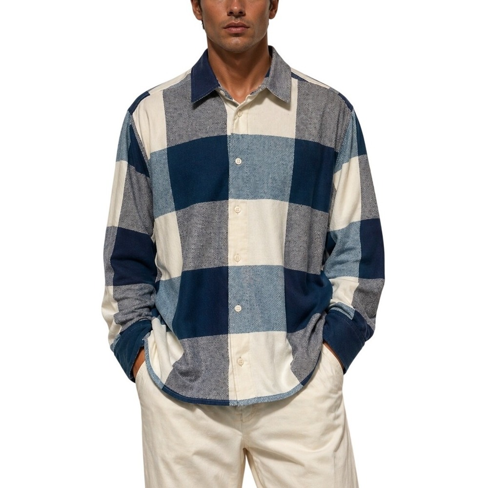 Ted Baker London Men's Regular Fit Buffalo Check Button Down Shirt Blue Cream 6